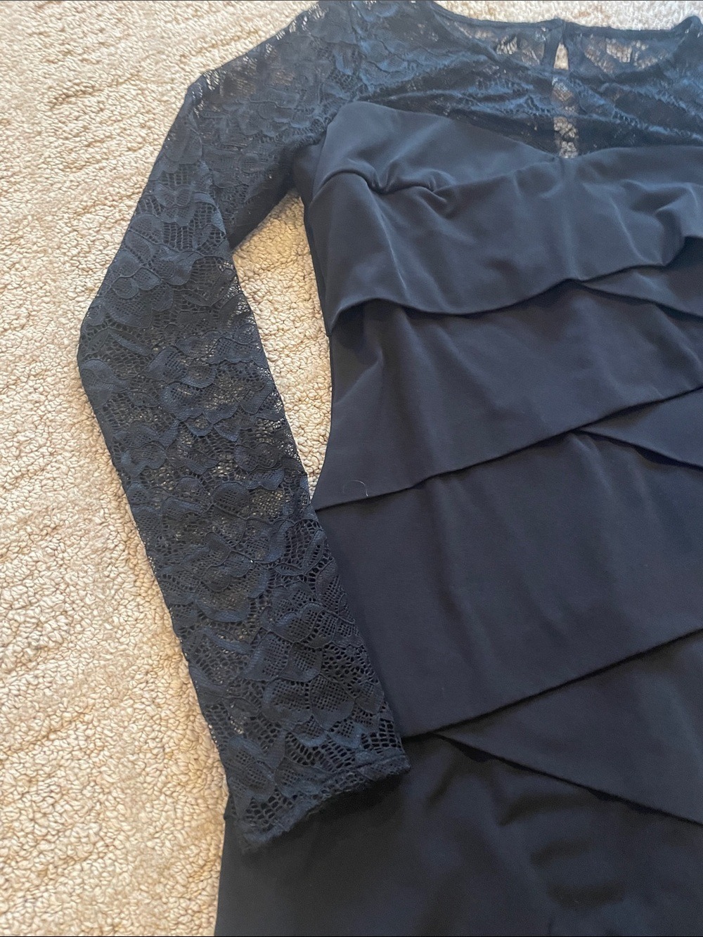 White House Black Market Black Lace Long-Sleeve Layered Dress - Picture 2 of 10